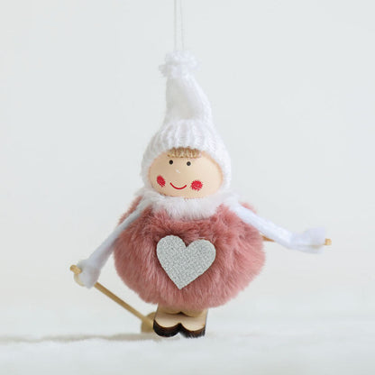 Plush pendant Christmas decorations hanging as festive holiday ornaments