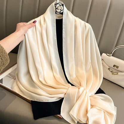 Korean-style solid-color silk beach scarf for women, lightweight summer sun-protection wrap
