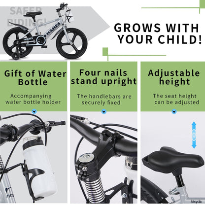16-inch GBruno Store kids bike with training wheels and adjustable seat, featuring colorful frame and training wheels for stability.