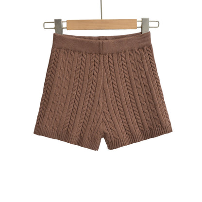 Versatile solid-color tight knitted shorts by My Store