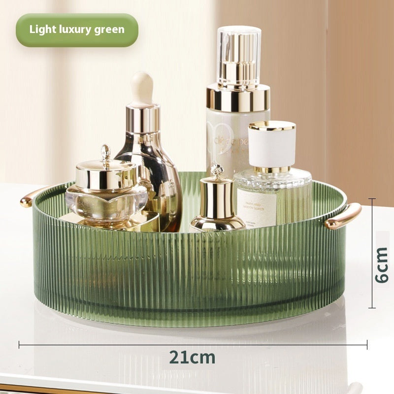 Rotating plastic cosmetics storage box with multiple compartments for makeup and beauty accessories