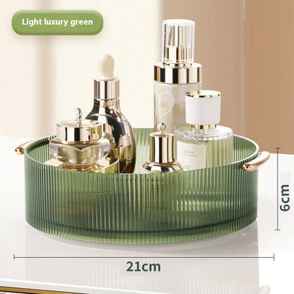 Rotating plastic cosmetics storage box with multiple compartments for makeup and beauty accessories