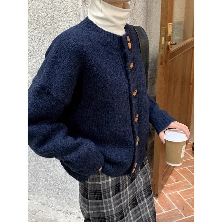Idle Style knitted cardigan outerwear top in textured knit fabric, front view