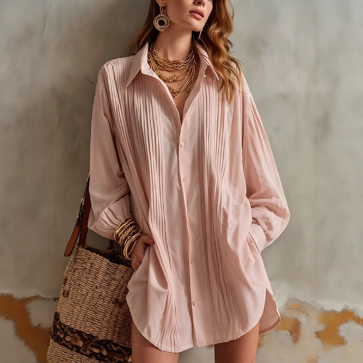 Simple elegant loose-fit draping versatile top in a relaxed silhouette, front view