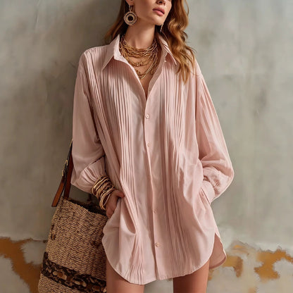 Simple elegant loose-fit draping versatile top in a relaxed silhouette, front view