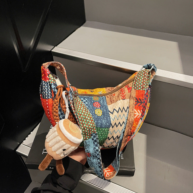 Textured personalized fabric single-shoulder crossbody bag in a casual fashionable design