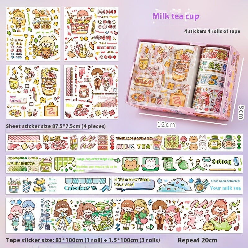 Cute tape sticker gift box with cartoon children's film stickers, colorful designs and assorted sticker sheets