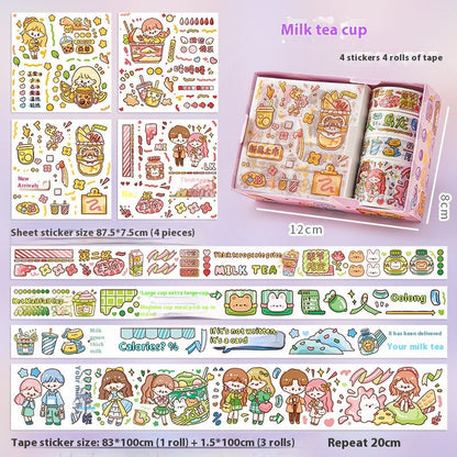 Cute tape sticker gift box with cartoon children's film stickers, colorful designs and assorted sticker sheets