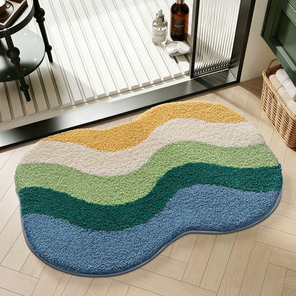Water-absorbent non-slip geometric lattice floor mat in a textured gray design