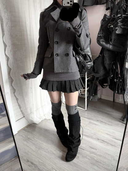 Women's short wool coat with notched lapel and double-breasted front by My Store