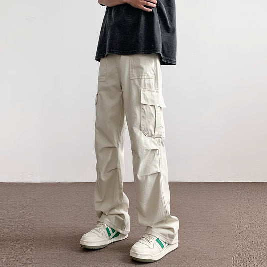 Men's fashionable casual outdoor loose straight-leg pants in a relaxed fit, shown from the front