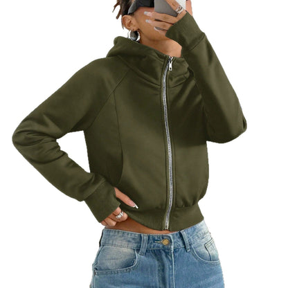 Solid-color cropped hooded sweatshirt for women by My Store