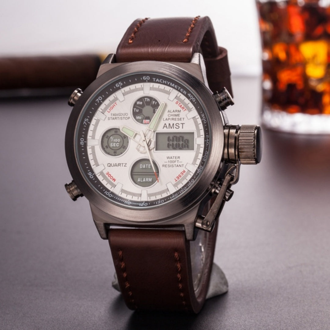 Retro minimalist stylish business casual sports men's electronic watch in black and silver my store design