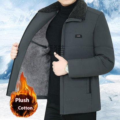 Men's fleece lined winter coat in a classic design, shown from the front