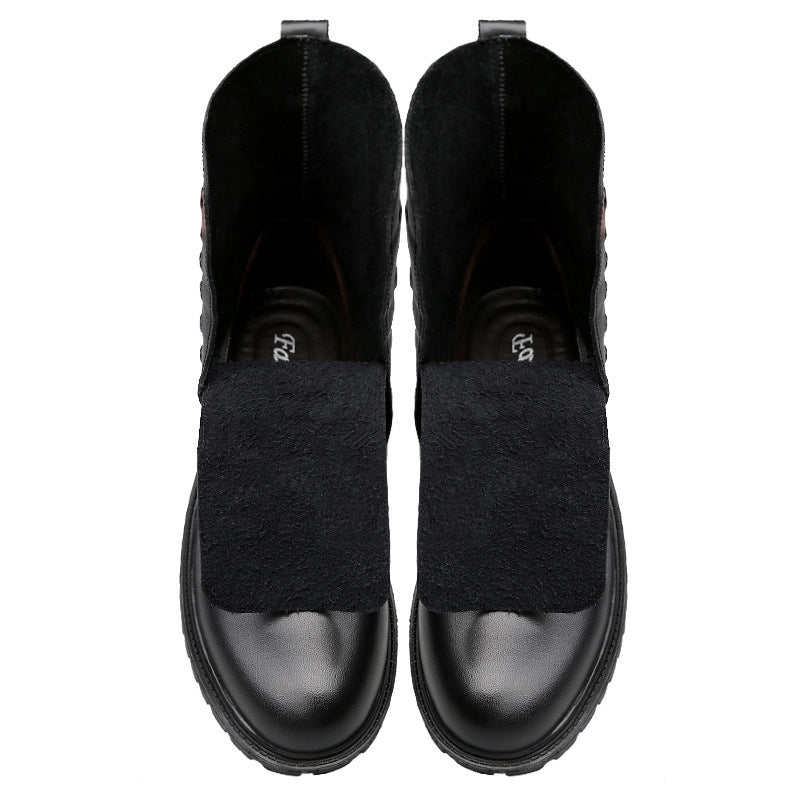 Men's leather winter boots with warm fleece lining and classic British-style design
