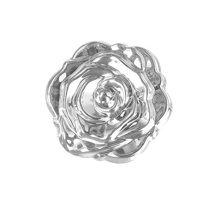 Portable folding mirror with electroplated rose design, shown closed for easy carrying