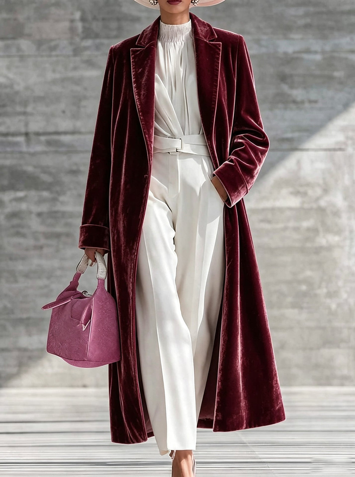 Women's V-neck over-the-knee velvet coat by My Store