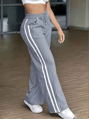 Women's high-waisted lace-up patchwork casual wide-leg pants in a relaxed silhouette