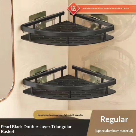 Triangle bathroom wall shelving rack with perforated design for simple storage