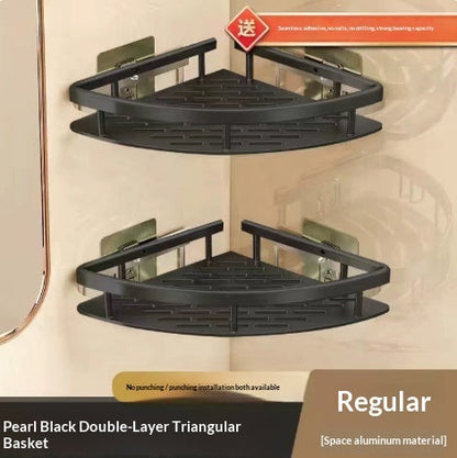 Triangle bathroom wall shelving rack with perforated design for simple storage