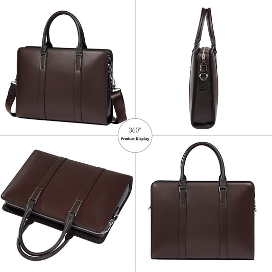 High-end business computer men's cowhide handbag in a structured leather briefcase design