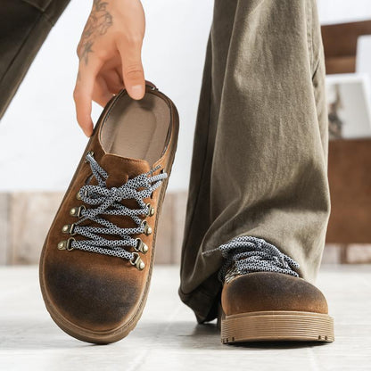 Lazy Boken half-shoes for men in a classic slip-on style, shown from the side