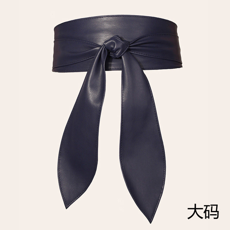 Women's wide waist tie belt with elegant bow ribbon, soft all-match design, super long style