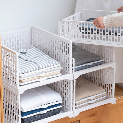 Layered partition wardrobe storage box for organized clothing storage, durable fabric design with multiple compartments