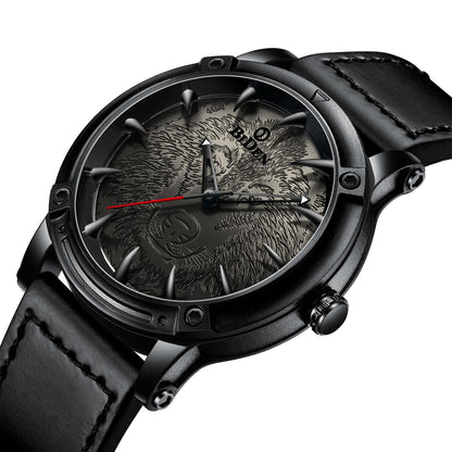Men's solid color casual belt quartz watch with a simple round dial and adjustable strap