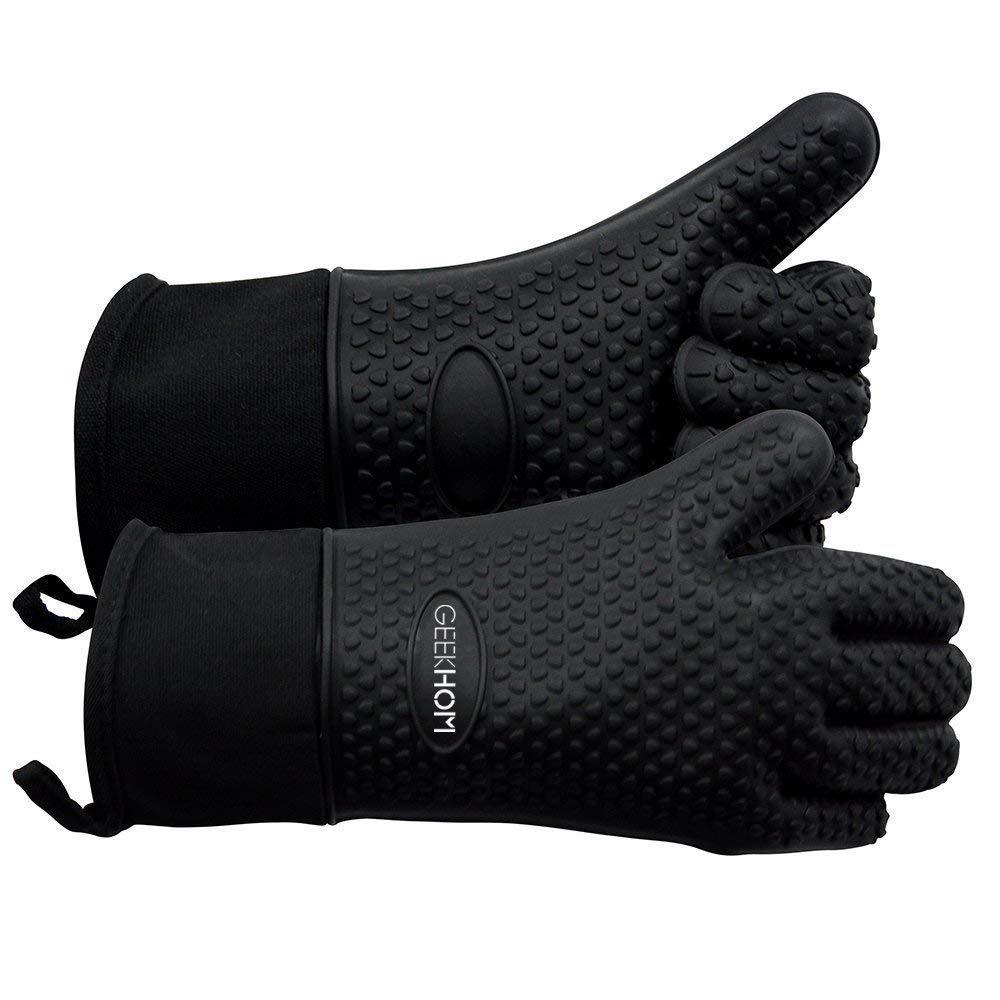 High-temperature-resistant non-slip thickened scald-proof kitchen insulated oven mitts, pair