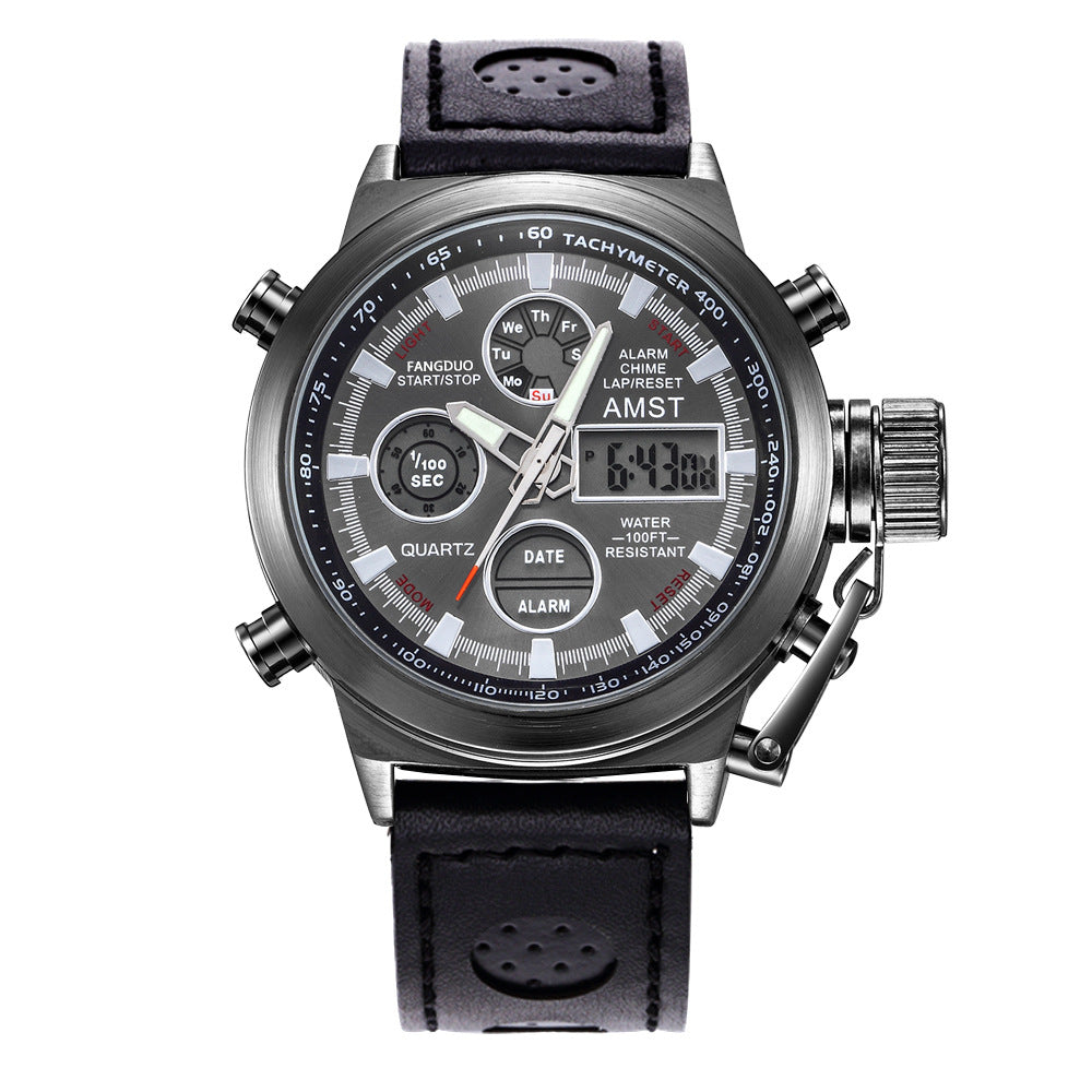 Retro minimalist men's electronic sports business casual watch in stylish black design