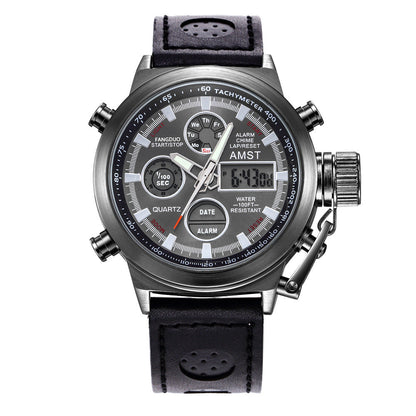 Retro minimalist men's electronic sports business casual watch in stylish black design