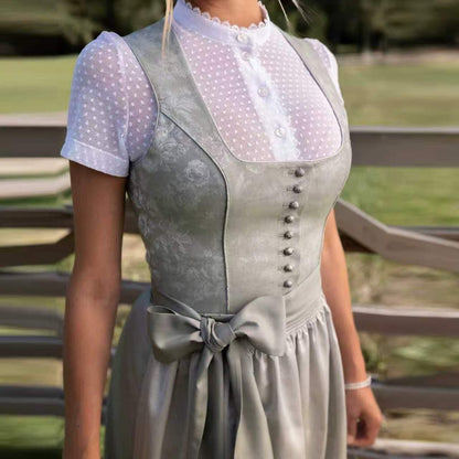 Lace-up bow long French-style workwear dress by My Store, featuring an elegant silhouette and long sleeves