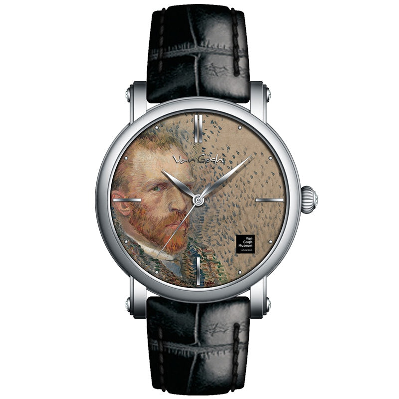 Van Gogh self-portrait 3D oil painting steel strap quartz wristwatch for men
