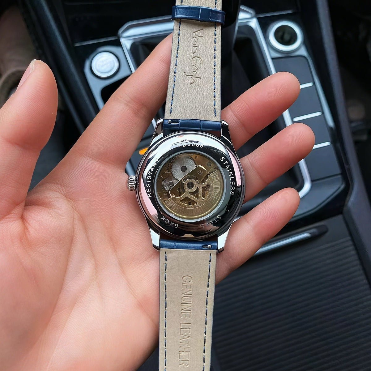 VanGogh Men's Geneva Series art automatic mechanical watch with detailed dial and classic wristwatch design