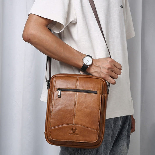 Genuine leather casual crossbody bag in vintage cowhide with adjustable strap
