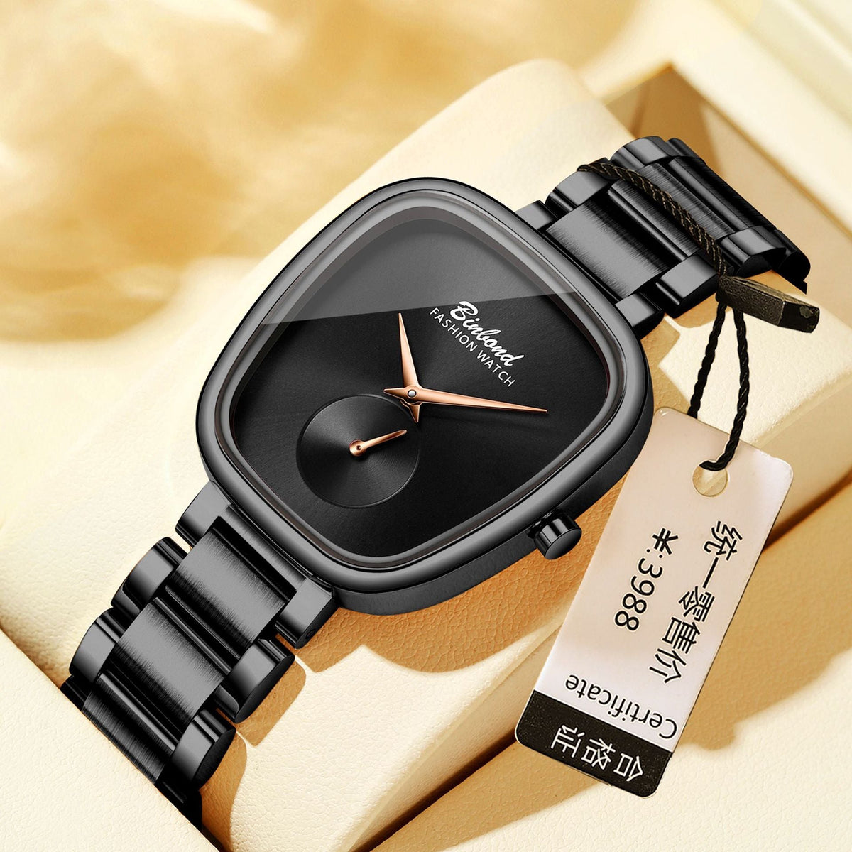Women's waterproof stainless steel quartz watch with a sleek metal case and linked bracelet