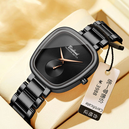 Women's waterproof stainless steel quartz watch with a sleek metal case and linked bracelet