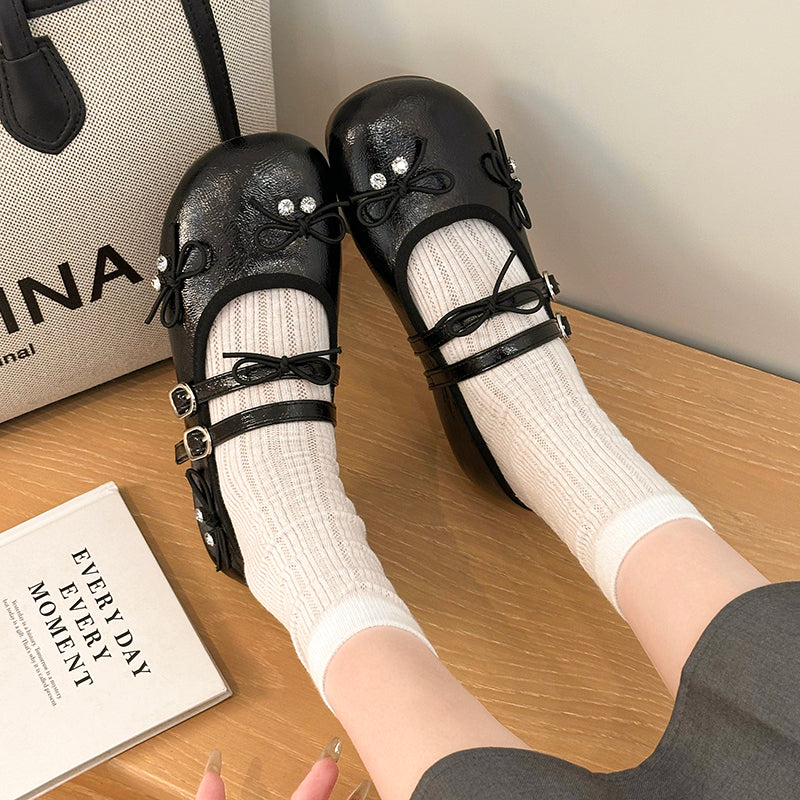 Korean women's ballet flats with double buckle Mary Jane straps for comfortable office wear