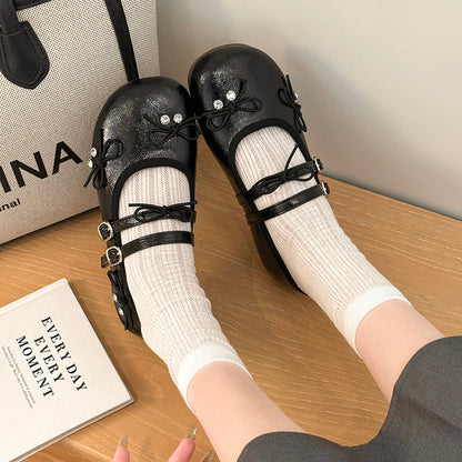 Korean women's ballet flats with double buckle Mary Jane straps for comfortable office wear