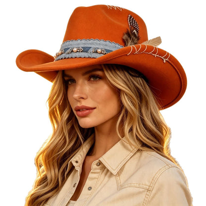Western cowboy vintage jazz felt hat in classic style, My Store brand