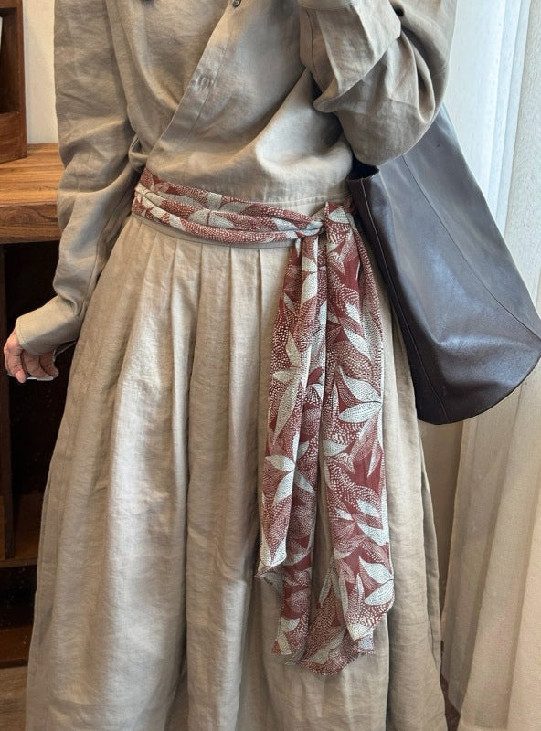 Spring lightweight narrow long silk scarf in a high-end design, displayed flat for viewing