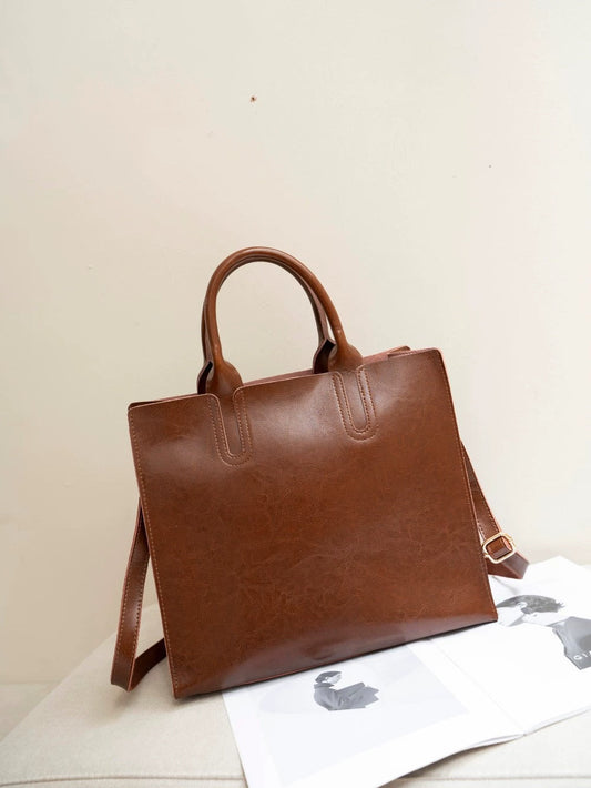 Genuine leather women's oiled wax cowhide tote bag with large capacity, single shoulder and crossbody design