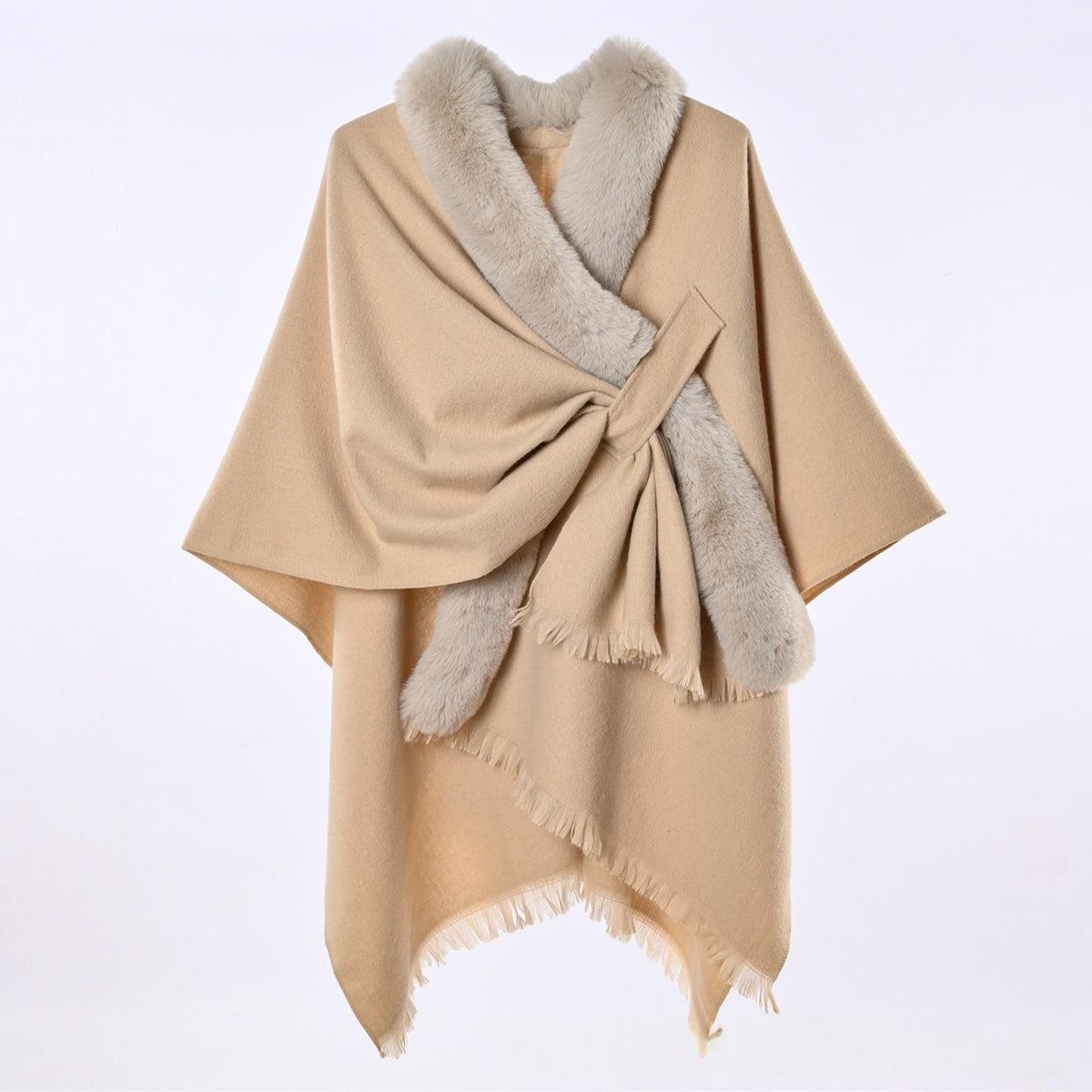 Warm and Warm straps shawl and cloak in a soft draped design