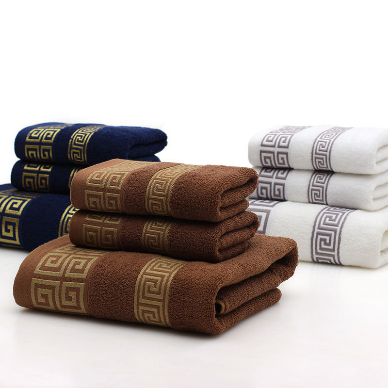 Three-piece towels gift box set with neatly folded towels in a presentation box