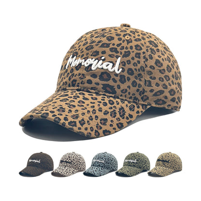 Retro leopard-print embroidered baseball cap, washed and distressed finish