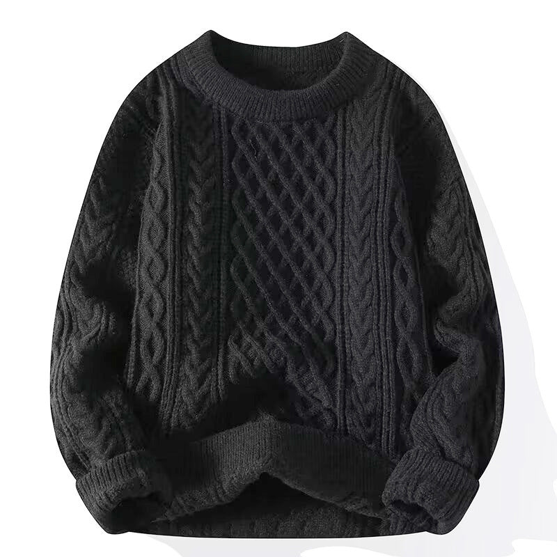 Round-neck high-neck fleece-lined solid-color sweater, front view