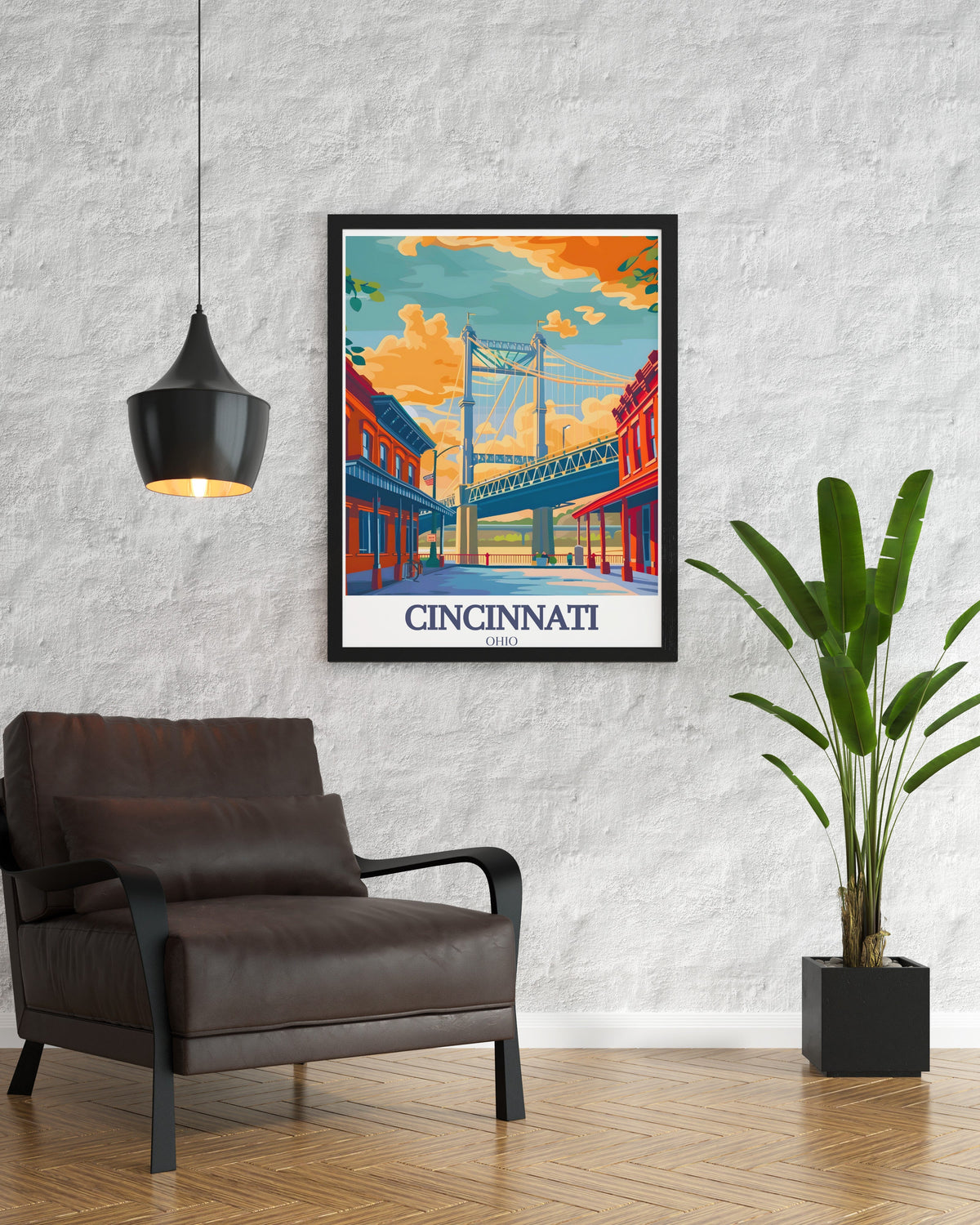 Cincinnati Travel Poster - Roebling Suspension Bridge Print - Roebling Point Wall Art - Cincinnati Poster Print - Ohio Artwork