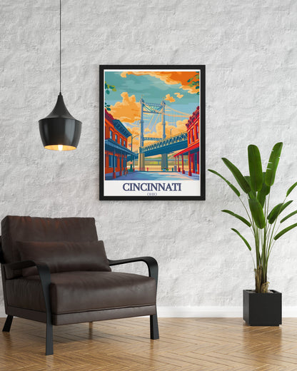 Cincinnati Travel Poster - Roebling Suspension Bridge Print - Roebling Point Wall Art - Cincinnati Poster Print - Ohio Artwork