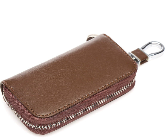 Men's leather zipper multifunction car key holder with compact storage design